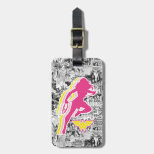 Étiquette À Bagage Wonder Woman Silhouette Couché rose Jaune