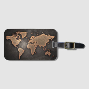 Étiquette À Bagage World map leather geographical brown