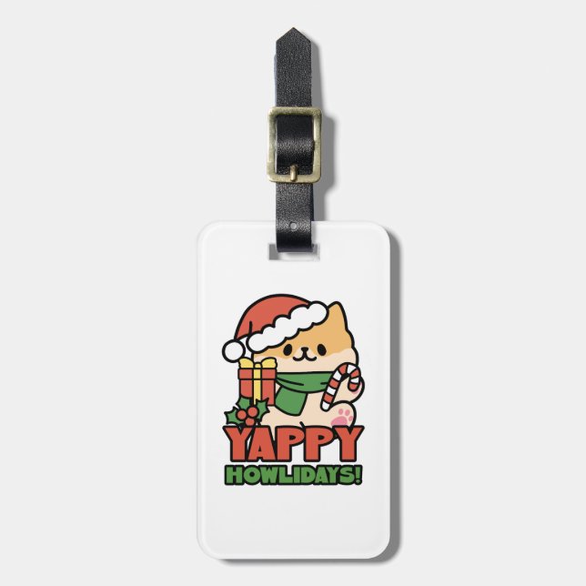 Étiquette À Bagage Yappy Howlidays - Jote Christmas Dog Cartoon (Devant Vertical)