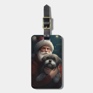 Étiquette À Bagage Yorkipoo avec Noël Festif du Père Noël