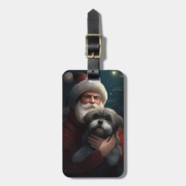 Étiquette À Bagage Yorkipoo avec Noël Festif du Père Noël (Devant Vertical)