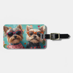 Étiquette À Bagage Yorkshire Terrier avec Roses de coeur Saint Valent