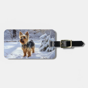 Étiquette À Bagage Yorkshire Terrier Laisser Neige Noël