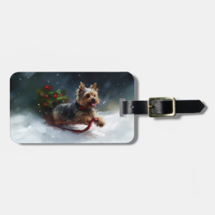 Étiquette À Bagage Yorkshire Terrier neige de Noël hiver