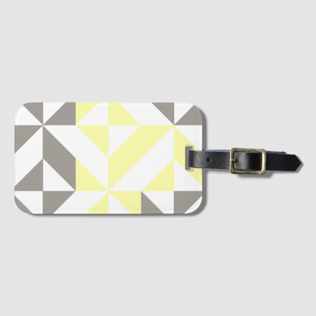 Étiquette À Bagage ZigZag géométrique jaune et argent (Devant Horizontal)