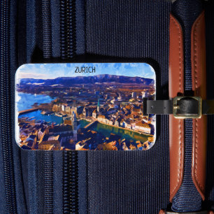 Étiquette À Bagage Zurich Suisse Panorama Voir aquarelle