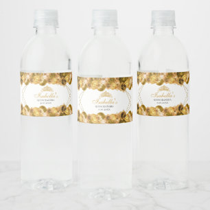 Étiquette à bouteille d'eau or Floral Quinceanera