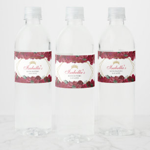 Étiquette à bouteille d'eau Quinceanera Floral Rou