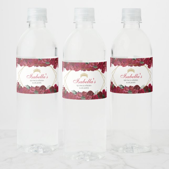 Étiquette à bouteille d'eau Quinceanera Floral Rou (Bouteilles)