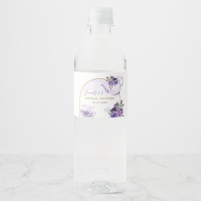 Étiquette à eau à Fête des mariées fleurie violet  (Devant)
