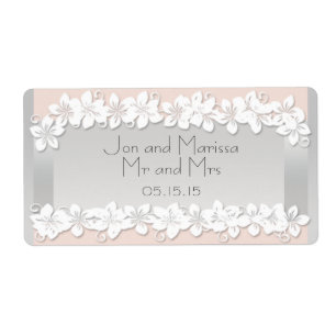 Étiquette à eau Mariage Floral Peach et Silver