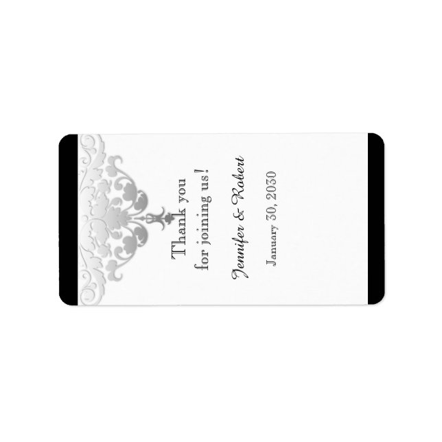 Étiquette à lèvres Mariage damassé Black Silver bl (Devant)