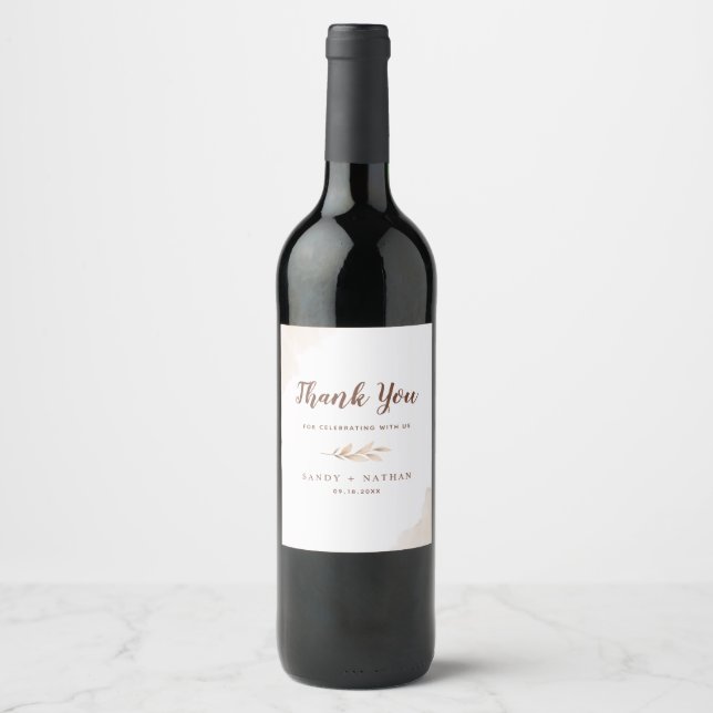 Étiquette à vin Mariage Boho Beige (Devant)