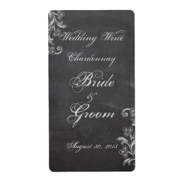 Étiquette à vin Mariage Chalkboard Floral (Devant)