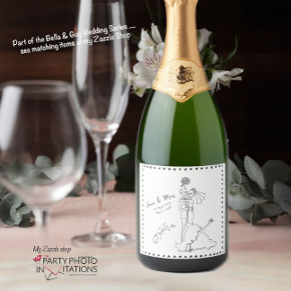 étiquette à vin Mariage dessiné à la main
