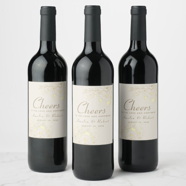Étiquette à vin Mariage Floral or (Bouteilles)