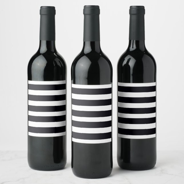 Étiquette à vin rayé noir et blanc moderne (Bouteilles)
