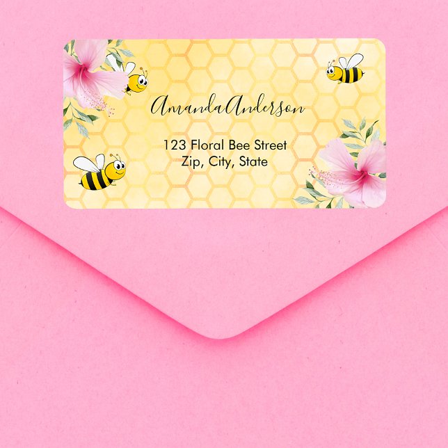 Étiquette Abeilles bourdon jaune nid d'abeille floral adress (Créateur téléchargé)