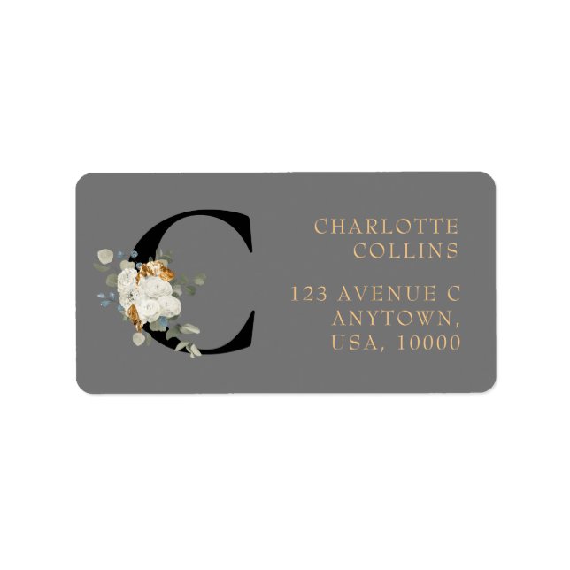 Étiquette Accents or floral blanc Monogramme C (Devant)