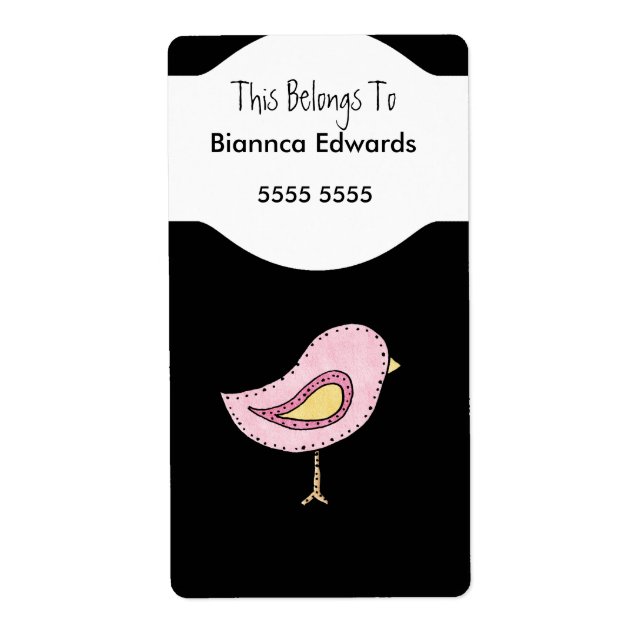 Étiquette Ados Enfants Rose Bird Book Plate Classe (Devant)