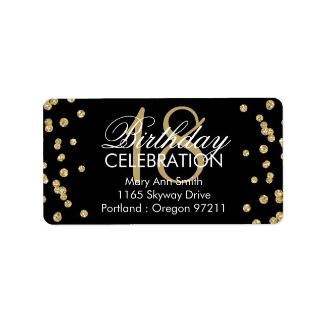 Étiquette Adresse 18e anniversaire Gold Parties scintillant  (Devant)