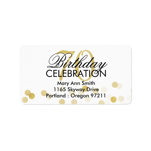Étiquette Adresse 70e anniversaire Gold Foil Parties scintil (Devant)