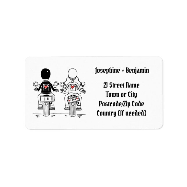 Étiquette Adresse de mariage de motard de moto (Devant)