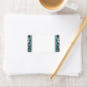 Étiquette Adresse de mariage en damas turquoise, noir et bla