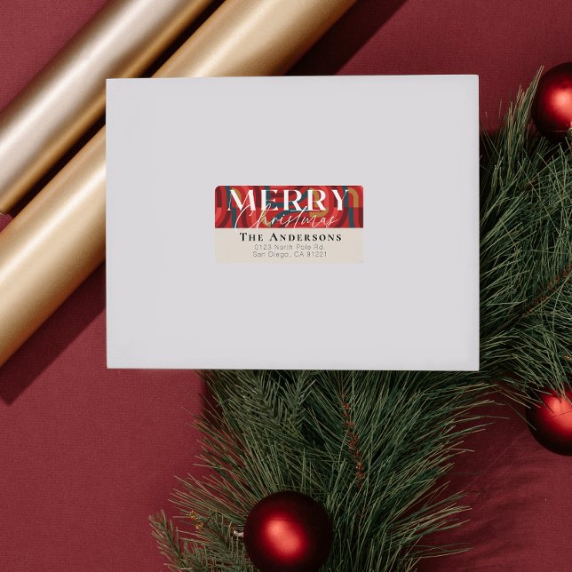 Étiquette Adresse de Noël rouge géométrique Maximale (Créateur téléchargé)