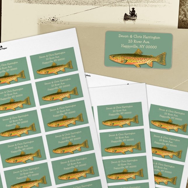 Étiquette Adresse de pêche du pêcheur de truites tachetées (Créateur téléchargé)