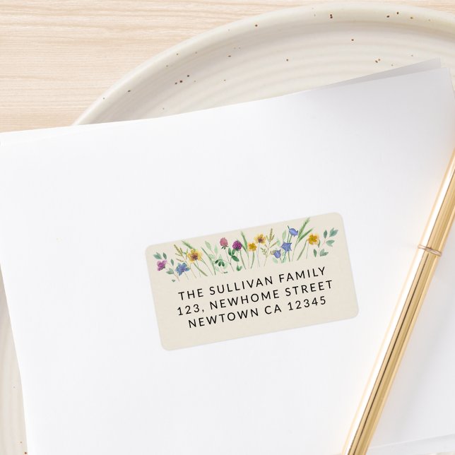 Étiquette Adresse de retour Beige Fleur Sauvage (Créateur téléchargé)