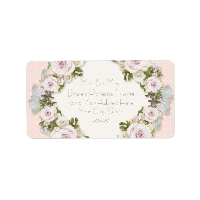 Étiquette Adresse de retour Blush Pink Polka Roses Floral (Devant)