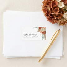 Adresse de retour de mariage florale terracotta bo