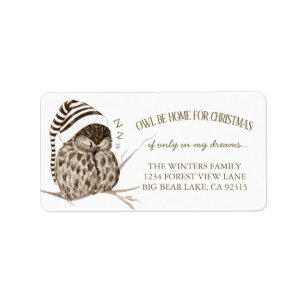 Étiquette Adresse de retour de Noël de hibou de région