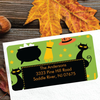 Étiquette Adresse de retour d'Halloween Label Fun Black Cat