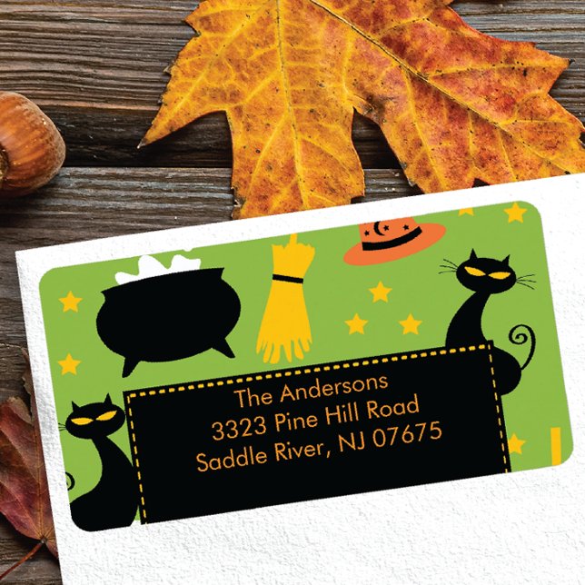 Étiquette Adresse de retour d'Halloween Label Fun Black Cat (Créateur téléchargé)