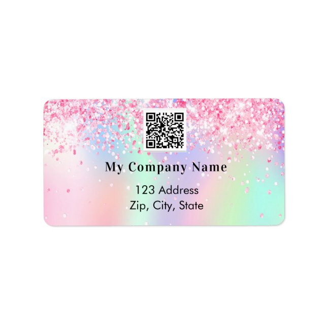 Étiquette Adresse de retour du code qr d'entreprise rose (Devant)