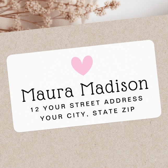 Étiquette Adresse de retour du coeur d'amour rose clair (Cute light pink love heart return address label)