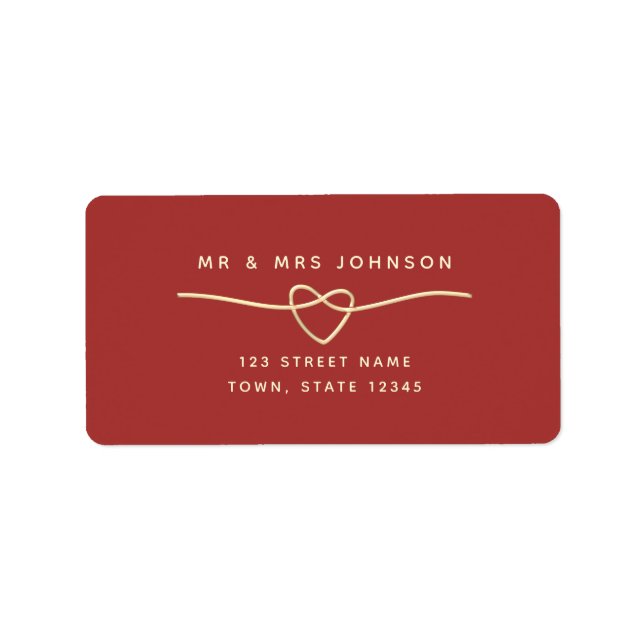 Étiquette Adresse de retour du Mariage rouge simple (Devant)