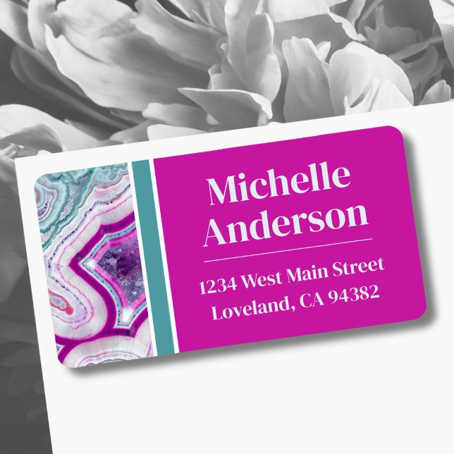 Étiquette Adresse de retour élégante et tendance (Stylish Teal Magenta Agate Stone Stylish Address label)
