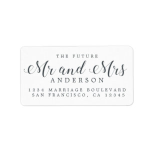 Étiquette Adresse de retour Future Mr Mrs Script Noir Blanc