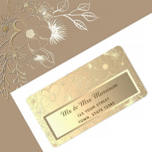 Étiquette Adresse de Retour Mariage Or Élégant