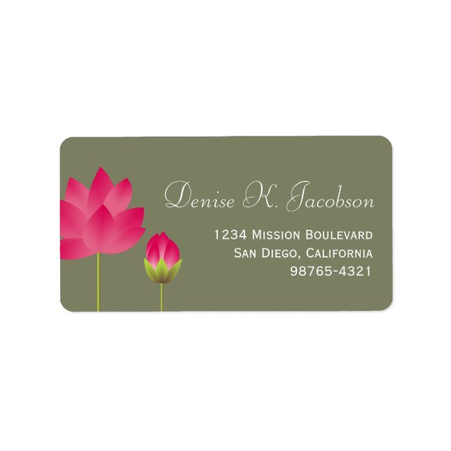 Étiquette Adresse de retour verte de fleurs de lotus rouge (Devant)