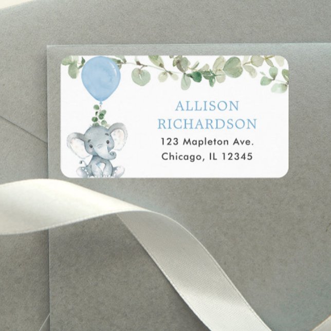 Étiquette Adresse des ballons de verdure bleu éléphant (Créateur téléchargé)