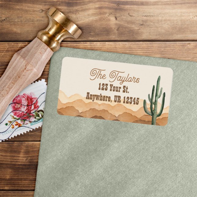 Étiquette Adresse Désertique Boho Sud-Ouest Cactus Rustique (Créateur téléchargé)