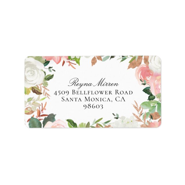 Étiquette Adresse du cadre floral rose et blanc (Devant)