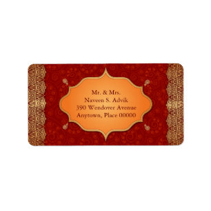 Étiquette Adresse du cadre indien de bord doré
