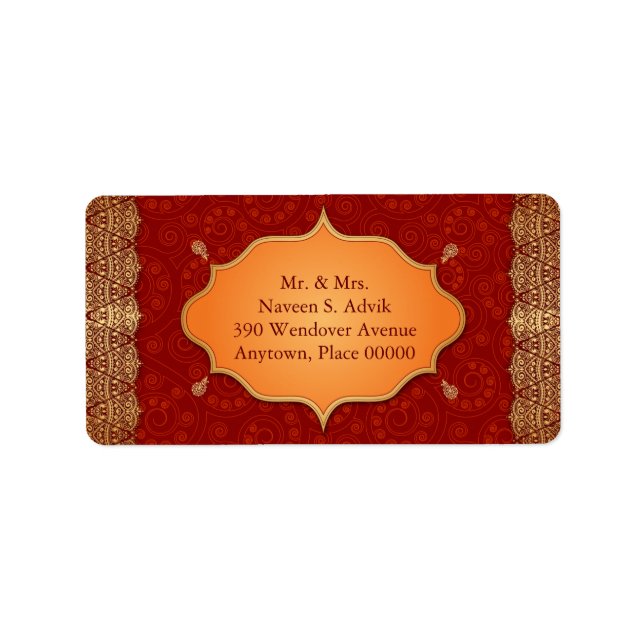 Étiquette Adresse du cadre indien de bord doré (Devant)