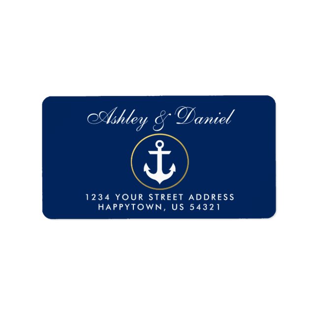 Étiquette Adresse du Mariage bleu Ancre nautique (Devant)