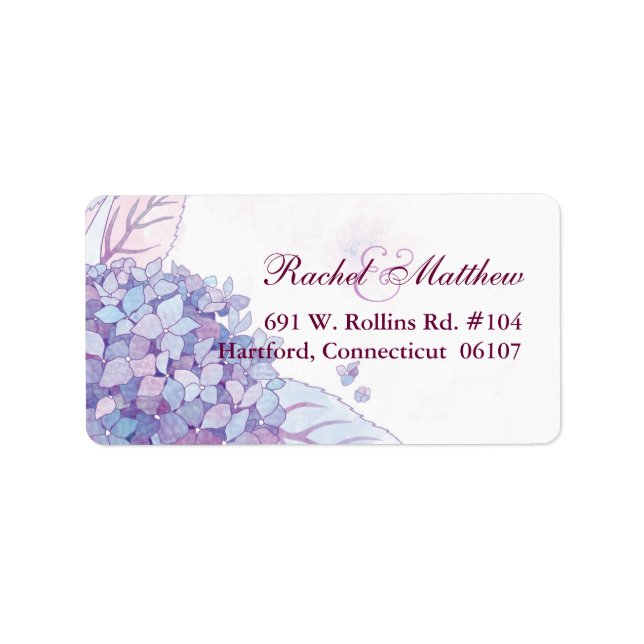 Étiquette Adresse du Mariage Lavender Hydrangeas (Devant)